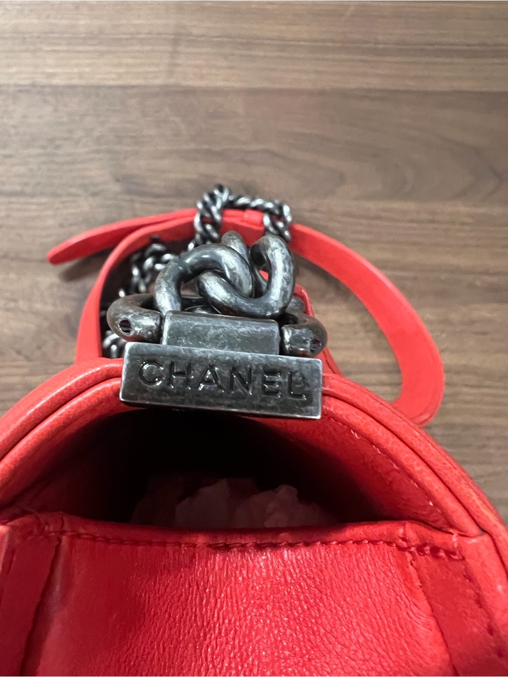 Chanel Medium Boy Bag Red Lambskin Very Good Condition with Dust Bag - Picture 10 of 16